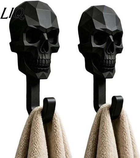 Liqiangang Gaming-Raum Wandhaken Set mit 2 Stück Totenkopf-Design in Schwarz, 3D-gedruckte dekorative Montagehaken, selbstklebend und wasserdicht - Bild 1