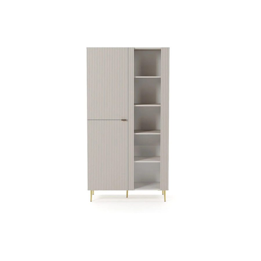 Vente-unique Vitrinenschrank Yesinia in Beige und Gold mit Glastüren, LED-Beleuchtung und Regalen, Breite: 100 cm - Bild 2