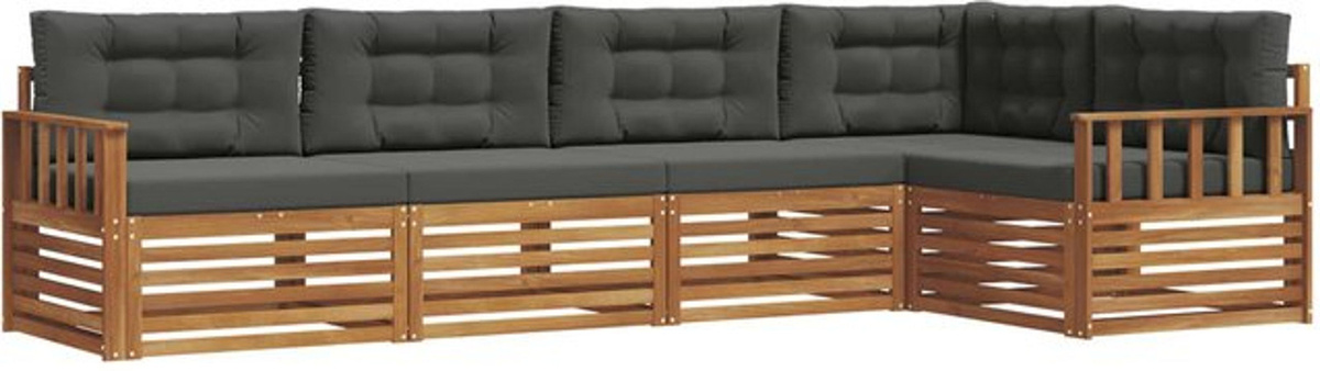 vidaXL Outdoor-Sofagarnitur aus Akazie mit Kissen, 5-teiliges Loungemöbel-Set in Natur und Anthrazit - Bild 1