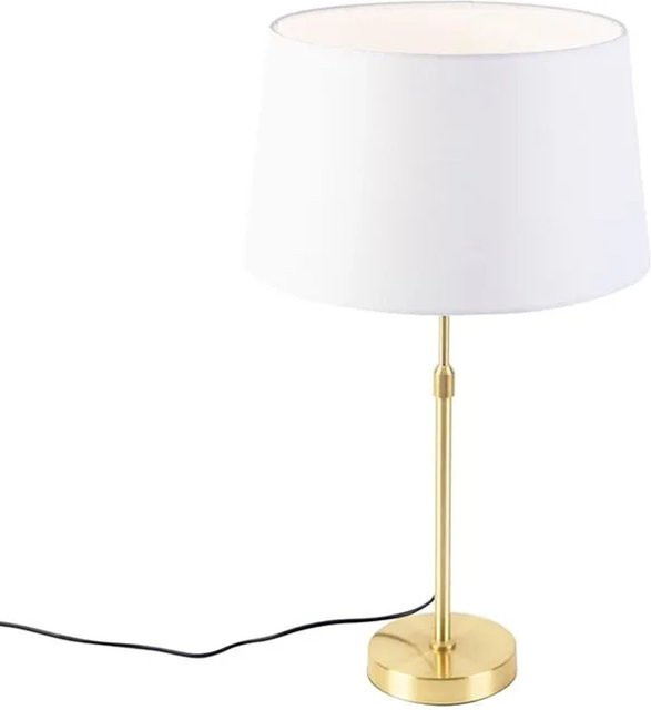 QAZQA Tischlampe aus Messing mit weißem Leinenschirm, dimmbar, Gold/Weiß - Bild 1