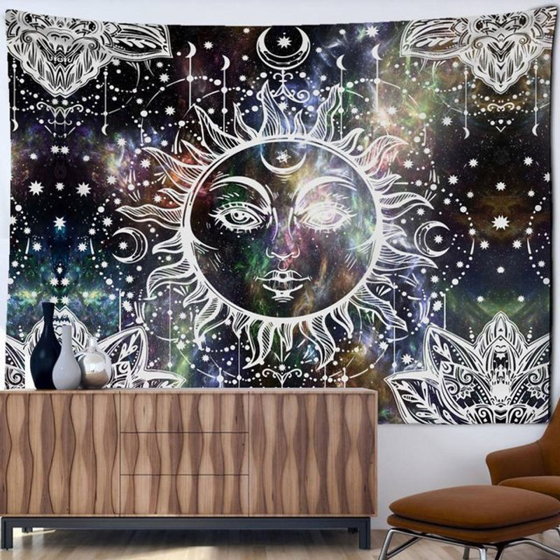 Super Six Mandala Wandteppich im Bohemian Stil mit psychedelischem Engel, mehrfarbig, Textil, B: 95 cm, H: 73 cm - Bild 1