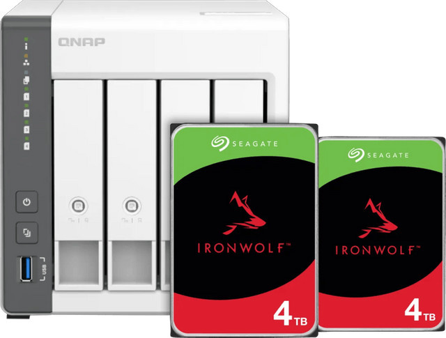 QNAP TS-433-4G NAS-System mit 2 x 4TB Seagate Ironwolf Festplatten in Weiß - Bild 1