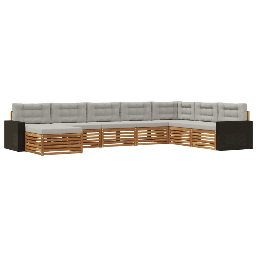 vidaXL Outdoor-Sofagarnitur in U-Form aus Akazienholz mit 8 Kissen in Natur und Hellgrau - Bild 2