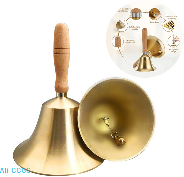 GUOMUZI Handglocke aus massivem Messing in Gold für Senioren, Tiertraining und Meditation, B/T/H: 15,0 x 8,0 cm - Bild 1