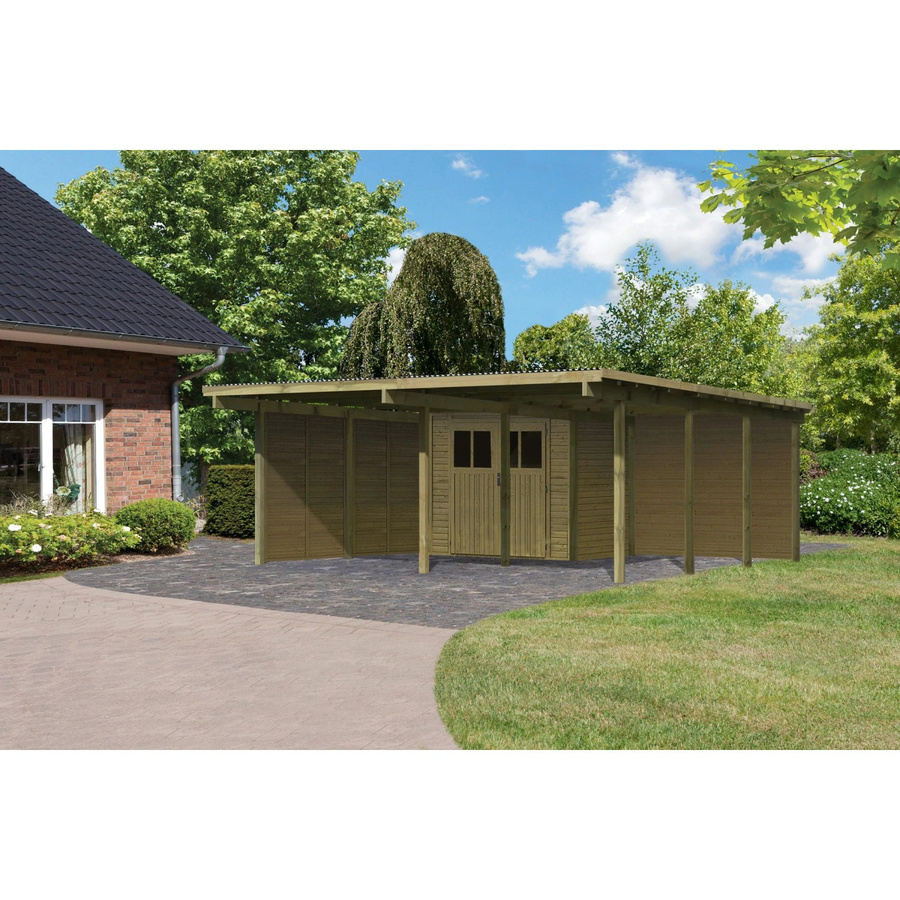 Karibu Doppelcarport Eco 2 mit Abestellraum aus Nadelholz und PVC-Dachplatten, B/T: 527 x 576 cm - Bild 2