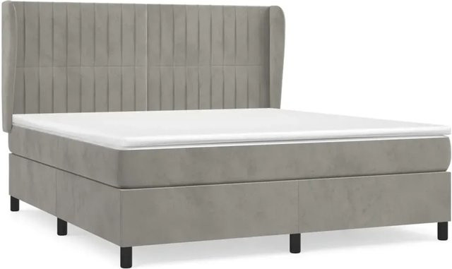 vidaXL Boxspringbett mit Matratze in Hellgrau aus Samt, Hybrid-Design mit Taschenfederkern, B/T: 180 x 200 cm - Bild 1
