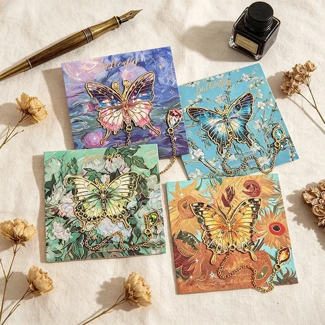 Kettenanhänger Schmetterling, Metall, Van Gogh Ölgemälde-Motiv, Unisex - Bild 1