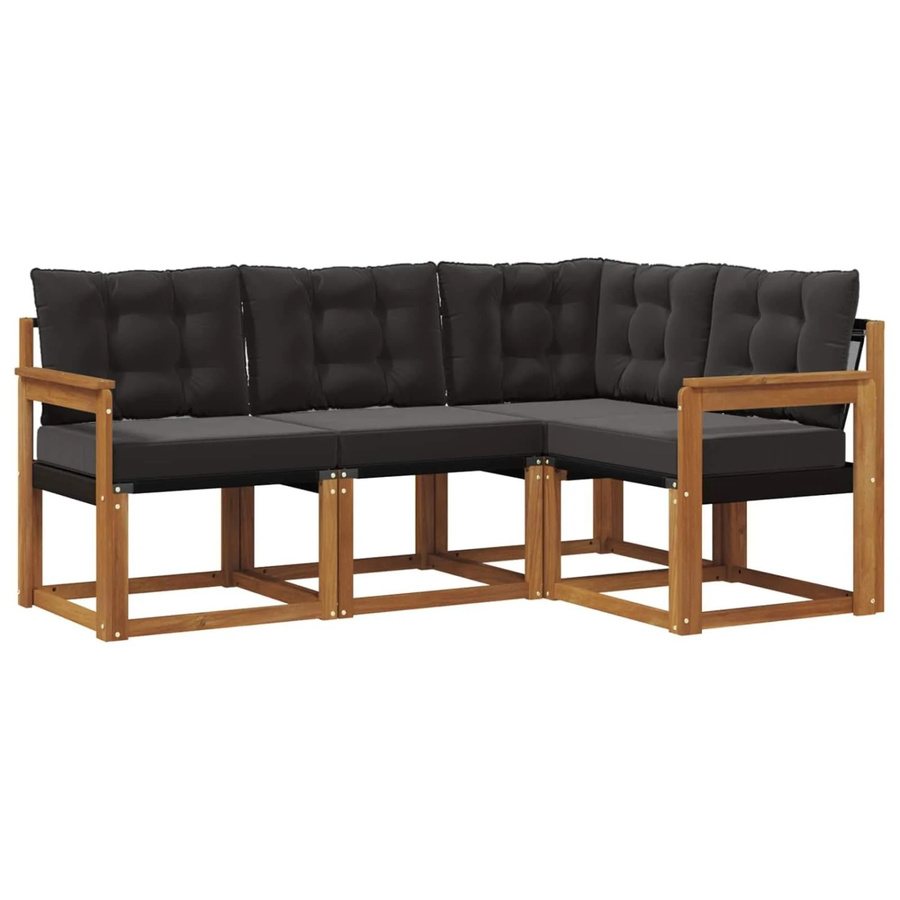 vidaXL Outdoor-Sofagarnitur 4-teilig L-Form aus Akazienholz und Textilene in Natur und Schwarz mit Kissen - Bild 2