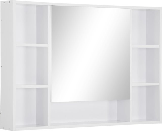 Aosom Badezimmer Spiegelschrank in Weiß mit 7 Ablagen aus MDF und Glas, B/H/T: 100 x 70 x 15 cm - Bild 1