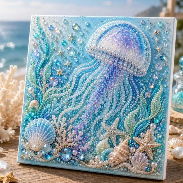 NicceBazar Diamantmalerei-Set, Ozean Kunst-Set, DIY Bastelset, Meerestiere - Bild 1