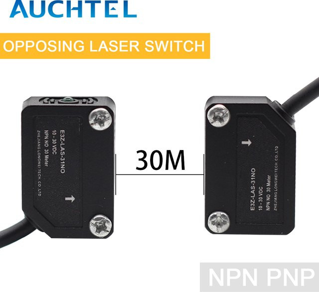 AUCHTEL Laserstrahl-Lichtschranke E3Z-LAS Infrarotsensor mit Fernübertragung bis 30 Meter in Schwarz (NPN/PNP) - Bild 1