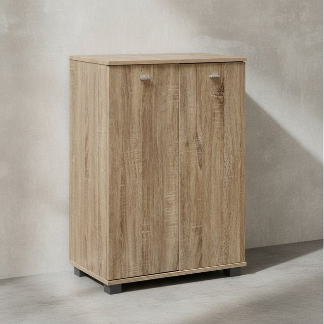 KADIMA DESIGN Schuhschrank-Kommode mit 2 Türen und 3 Einlegeböden für bis zu 12 Paar Schuhe, Farben: Weiß, Buche und Sonoma Eiche, B/H/T: 90 x 90 x 35 cm - Bild 1