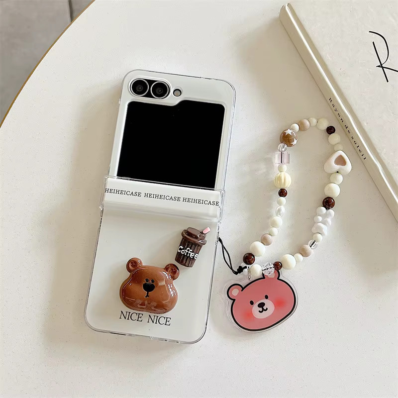 Stoßfeste Handyhülle mit 3D Cartoon Bär und Kette für Samsung Galaxy Z Flip 7 6 5 4 3 und Z Flip7 FE in Braun - Bild 2