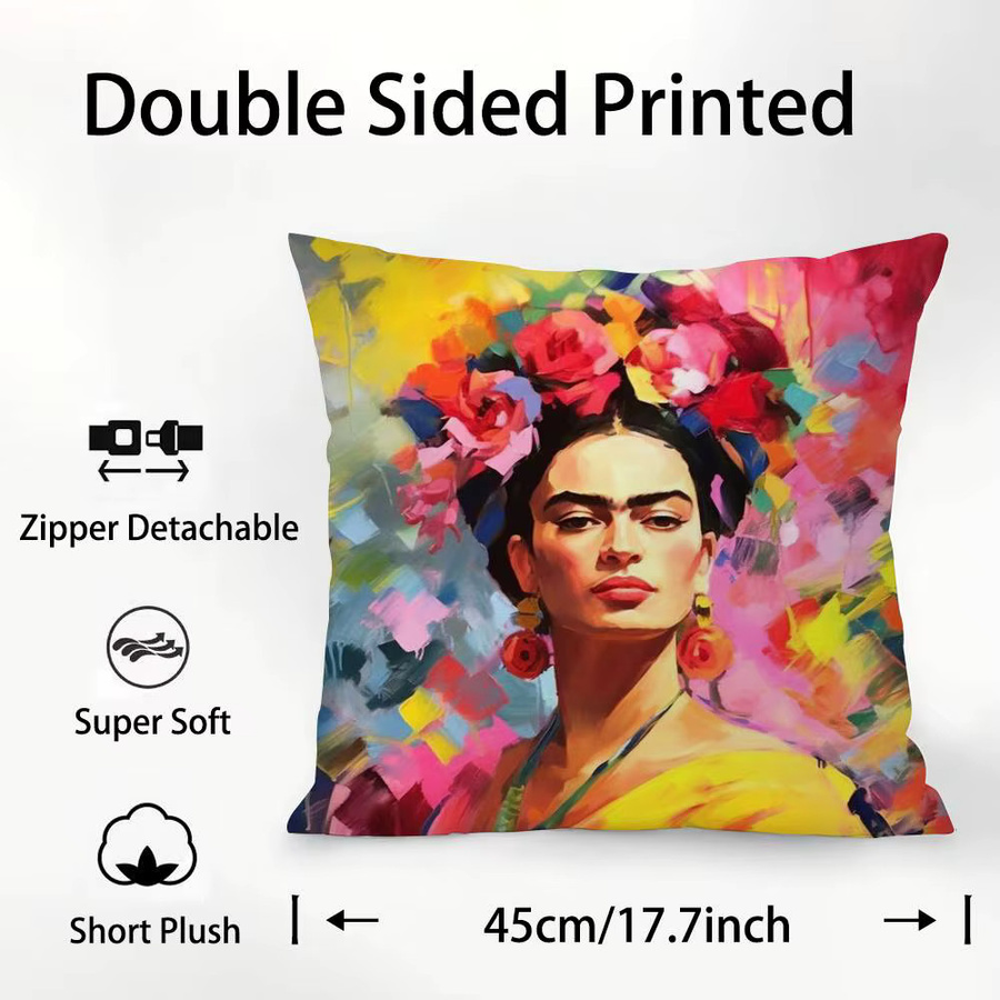 F-Fridas Painting Art Kissenbezug aus weichem Plüschstoff in Multicolor mit doppelseitigem Druck - Bild 3