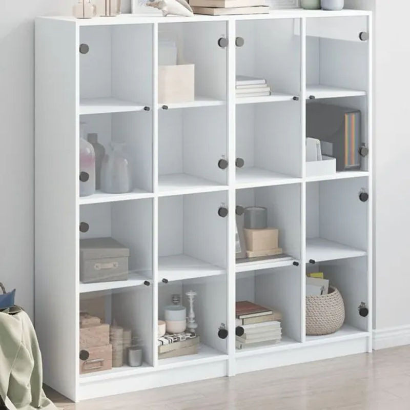 Bücherschrank mit Türen aus Holzwerkstoff und Glas von vidaxl in Weiß, B/T/H: 136 x 37 x 142 cm - Bild 1