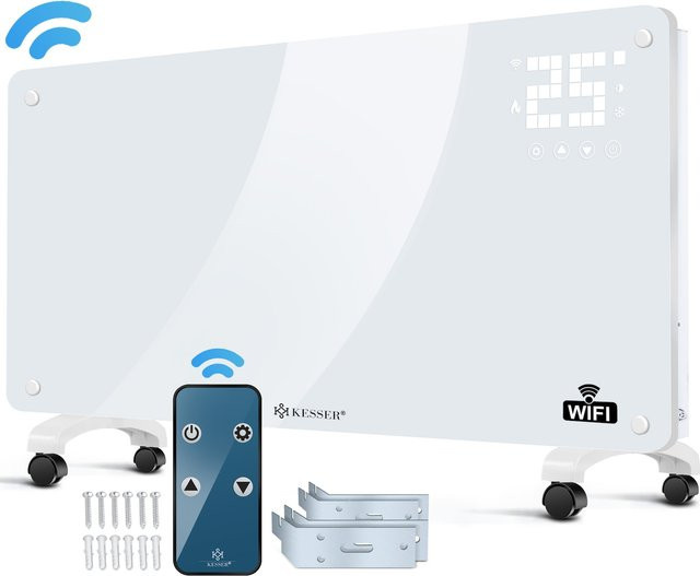 KESSER Glaskonvektor Elektroheizkörper mit WiFi App-Steuerung und Fernbedienung, 2500 Watt, Weiß - Bild 1