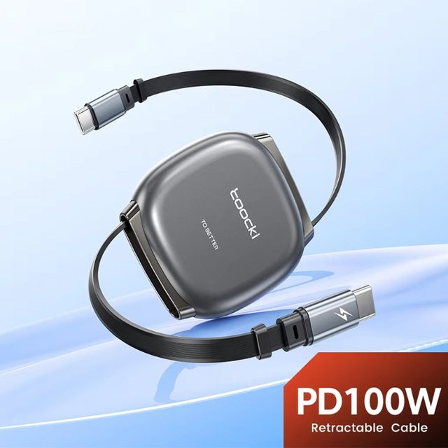 Einziehbares USB-C Schnellladekabel 100 W für iPhone 16 15 Pro Max und Samsung, Datenkabel mit 480 Mbps in Grau - Bild 1