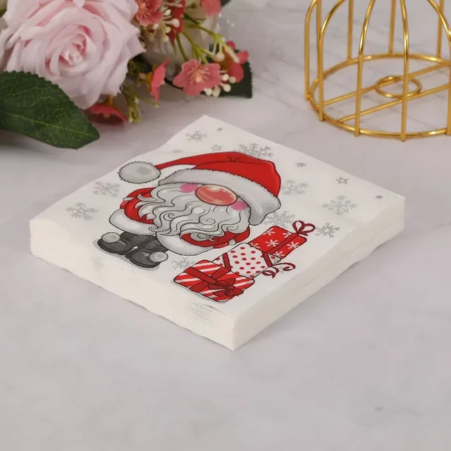 GUANYAO Weihnachtsmann-Servietten mit Cartoon-Motiv, 20 Stück, weiß und mehrfarbig, 25 x 25 cm, 3-lagiges Holzzellstoff-Papier für Party und DIY-Decoupage - Bild 1