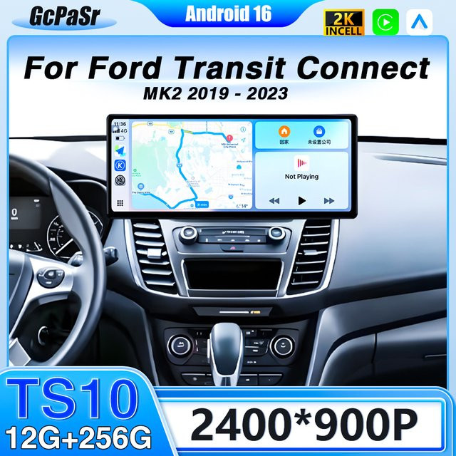 Android 16 Autoradio mit GPS Navigation und Touchscreen für Ford Transit Connect MK2 2019-2023, Multimedia Videoplayer, Schwarz - Bild 1