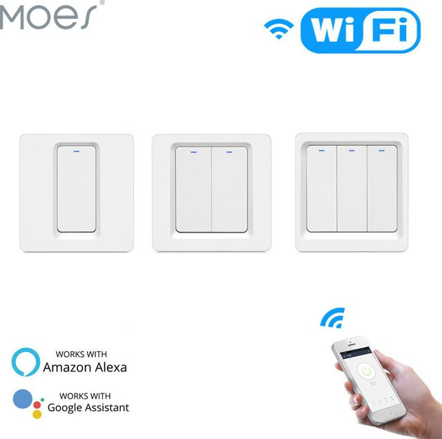 MOES WiFi Smart Home Lichtschalter Druckknopf in Weiß mit Smart Life und Tuya App Steuerung, kompatibel mit Alexa und Google Home zur Sprachsteuerung - Bild 1