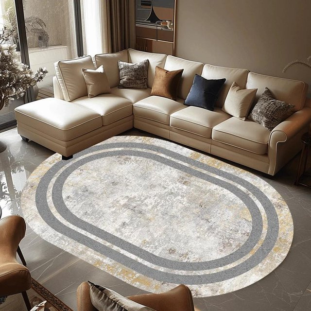 Karpetti Ovaler Wohnzimmerteppich Grau, Waschbar und Rutschfest, B: 90 cm, T: 60 cm - Bild 1