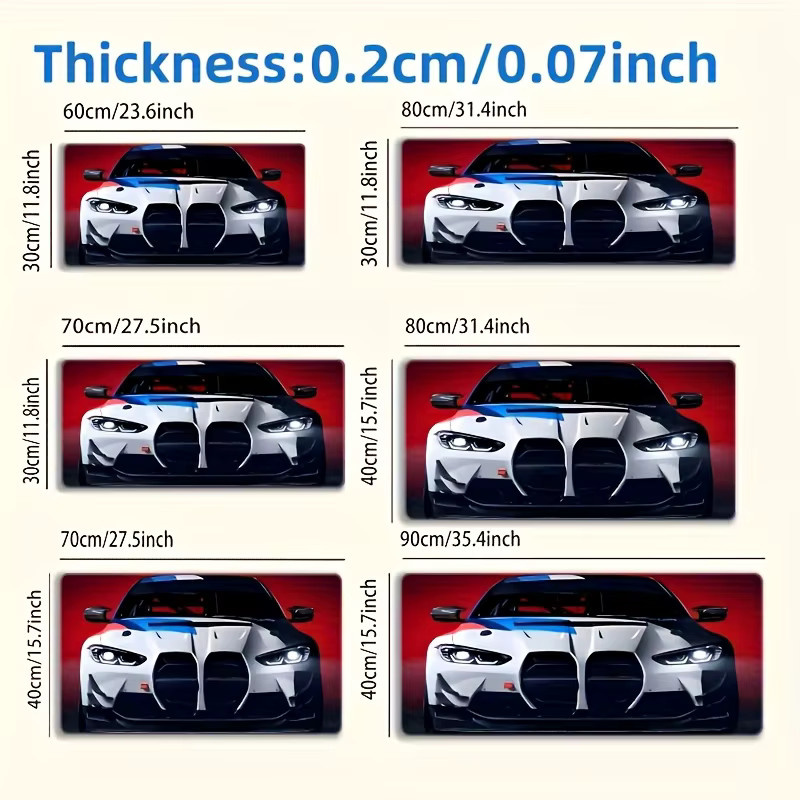 MRGLZY Gaming-Mauspad mit Rennwagen-Design in Multicolor und Weiß, rutschfeste Schreibtischunterlage mit genähten Kanten - Bild 5