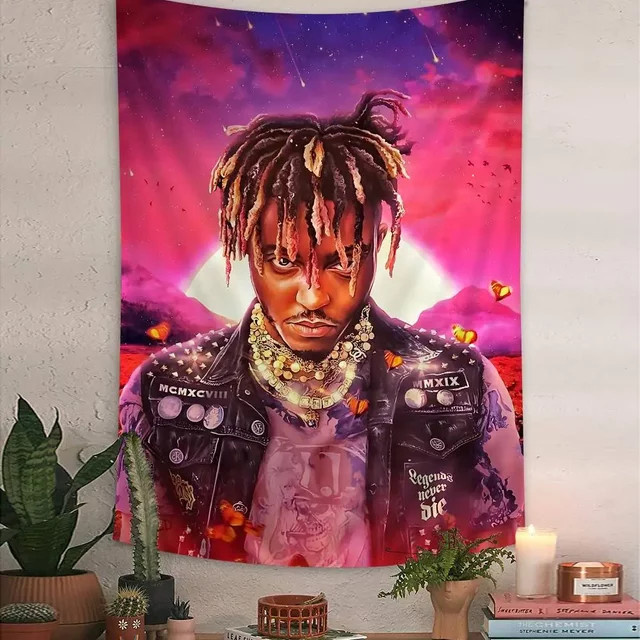 J-Juice Wandteppich WRLD Rap Sänger Anime Portrait mit floralem Boho Design, Mehrfarbig, Breite: 70 cm, Höhe: 50 cm - Bild 1