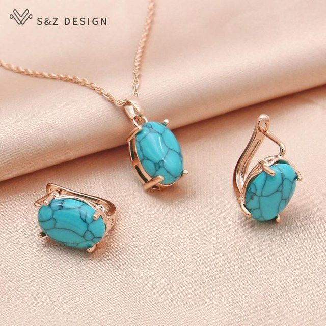 S&Z DESIGN Schmuck-Set, Ohrringe, Halskette, Kupfer, Roségold, Türkis, Damen - Bild 1