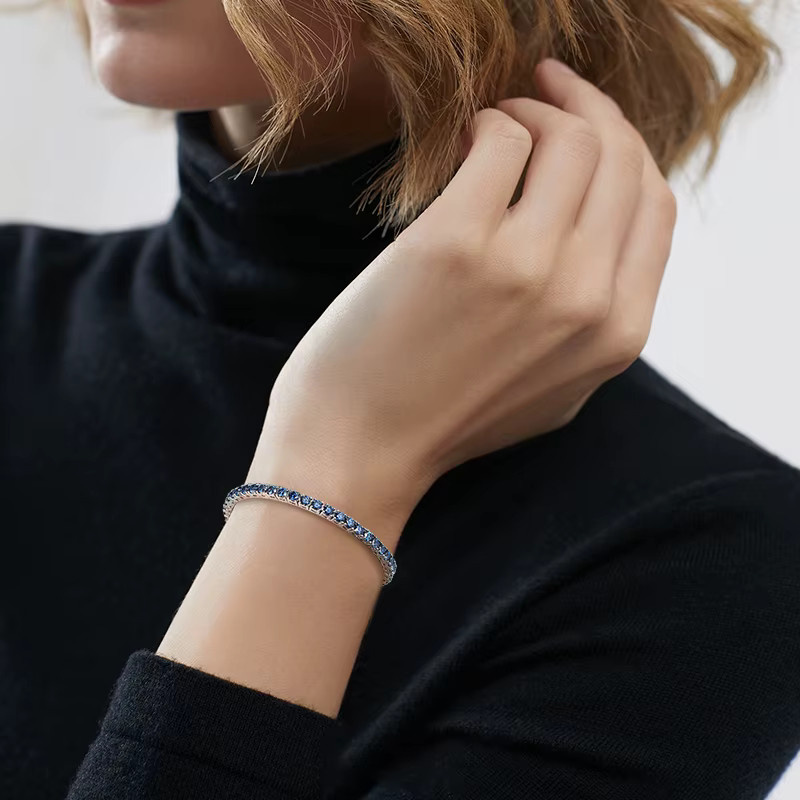 KNOBSPIN Tennisarmband, 925 Silber vergoldet 18-Karat, Blaue Moissanit, Unisex - Bild 6