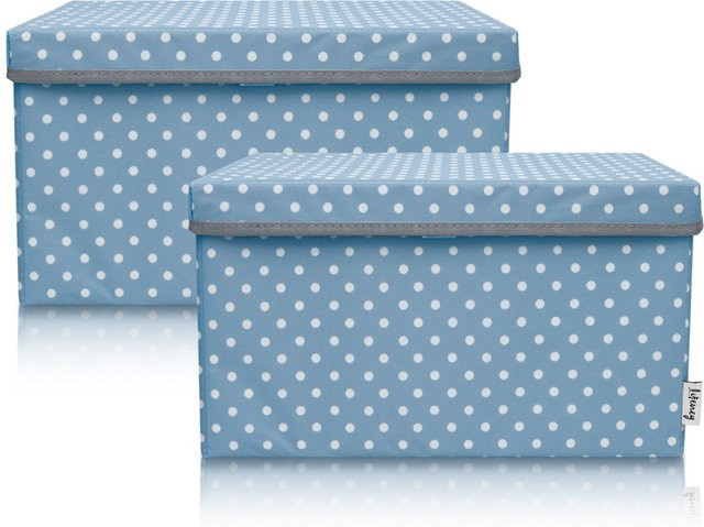 Lifeney Aufbewahrungsbox 2er-Set mit Deckel aus Stoff, Blau/Weiß, B: 37 cm, T: 25 cm, H: 21 cm - Bild 1
