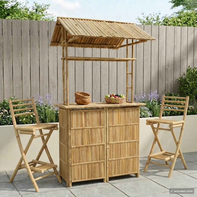 Yiwydaa Outdoor Bartisch aus Bambus in Natur Braun, B/T/H: 115 x 95 x 214 cm - Bild 1