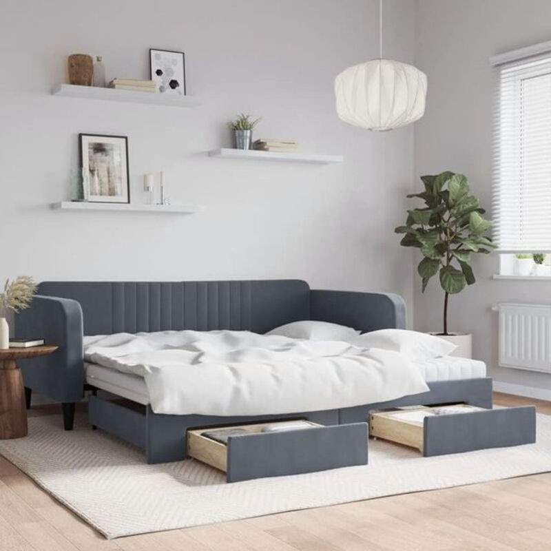 Vidaxl Funktionsbett Tagesbett aus Samt mit Schubladen in Anthrazit Grau B/T/H: 100 x 200 cm - Bild 1