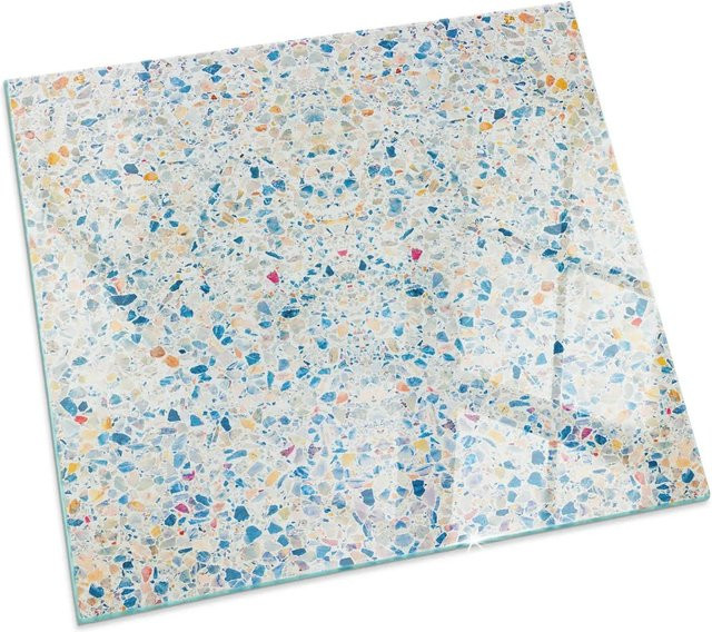Tulup Glasplatte für Kamin mit abstraktem Texturmuster in Weiß, B/B/H: 50 x 50 x 0,4 cm - Bild 1