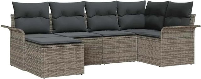 vidaXL Garten-Sofa-Set aus Poly-Rattan in Grau mit 6-teiliger L-Form, Polsterkissen und integriertem Stauraum - Bild 1
