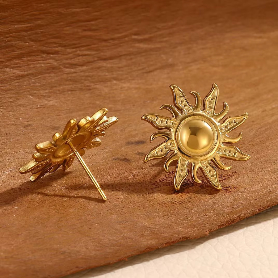 ETCAVCE Sonnenblumen-Ohrstecker, vergoldeter Edelstahl, Gold, Damen, Vintage - Bild 2