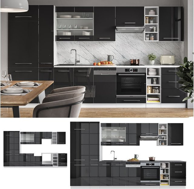 Vicco Küchenzeile Fame-Line Einbauküche in Anthrazit Hochglanz und Weiß, Breite: 355 cm - Bild 1
