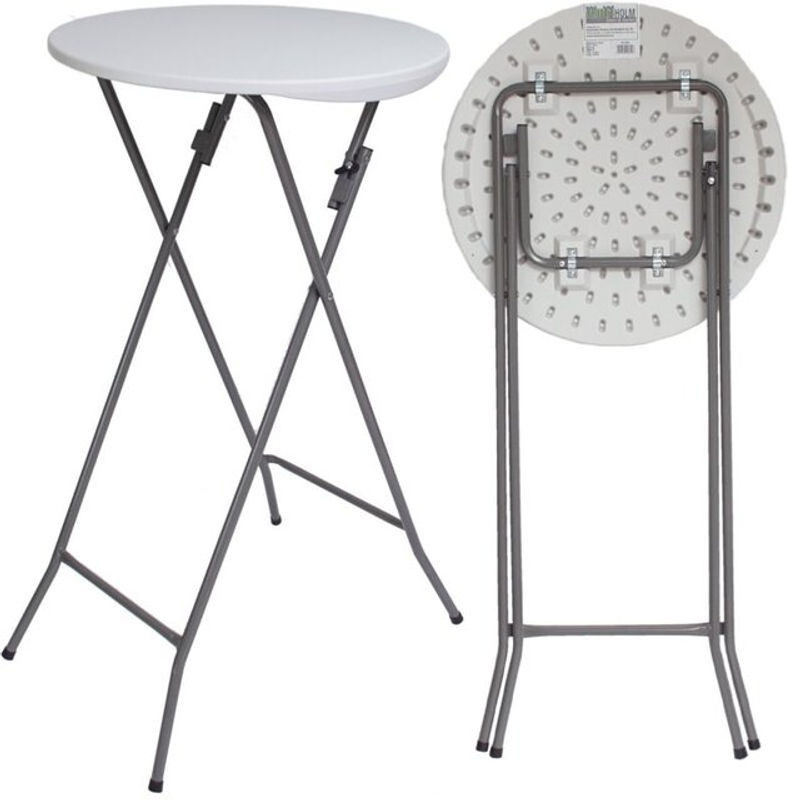Baumarktplus Klappbarer Stehtisch in Weiß und Grau aus Kunststoff und Metall, Durchmesser: 60 cm, Höhe: 110 cm - Bild 1