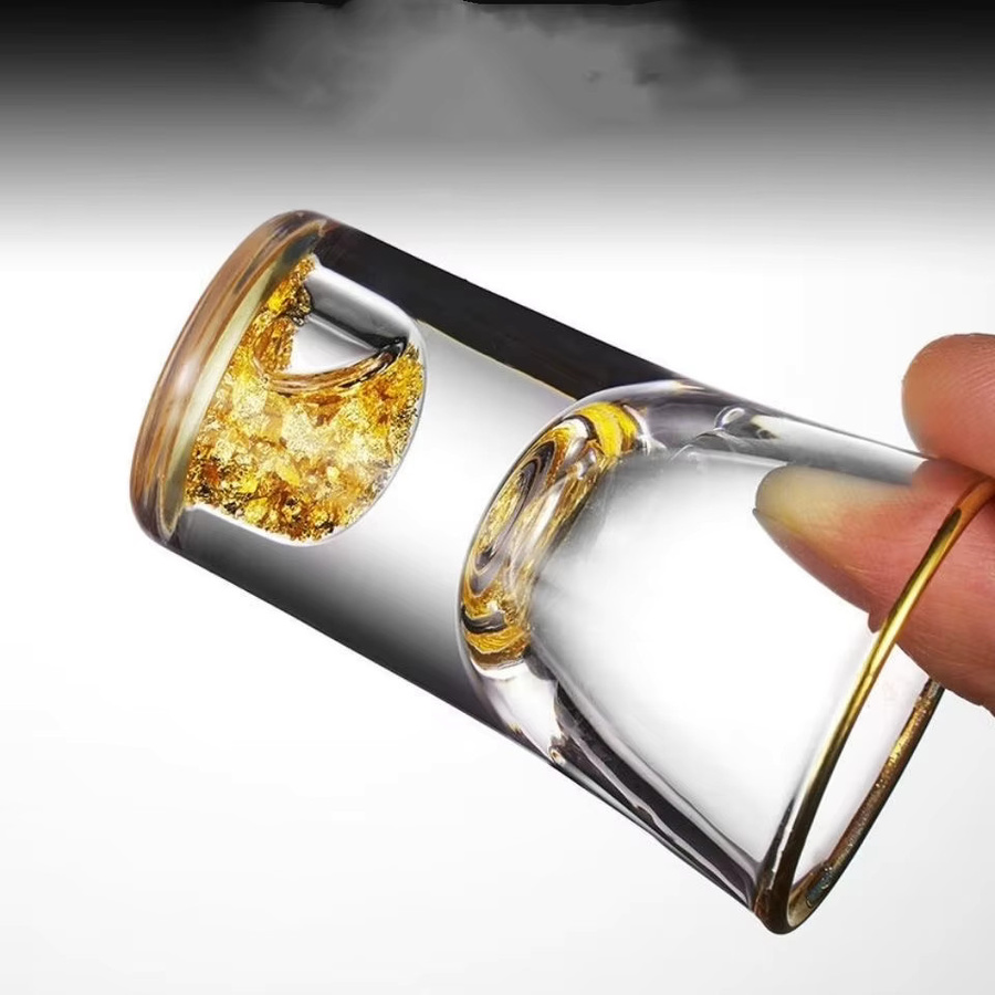 LOULONG Goldene Schnapsgläser aus Glas für Wodka, Sake und Likör, 15 ml - Bild 3