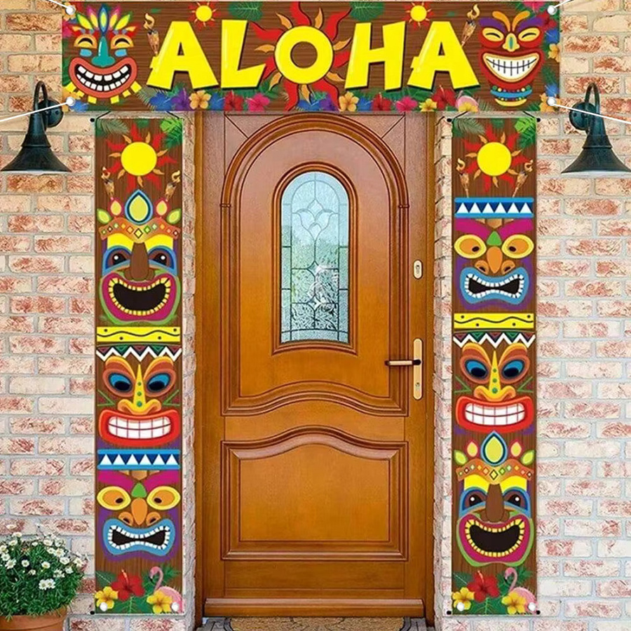 AFYPRTY Hawaiianisches Luau Party-Banner mit Aloha-Schriftzug und floralem Design, mehrfarbiges Wimpel-Dekorationsset für deine Festliche Veranda-Dekoration - Bild 2