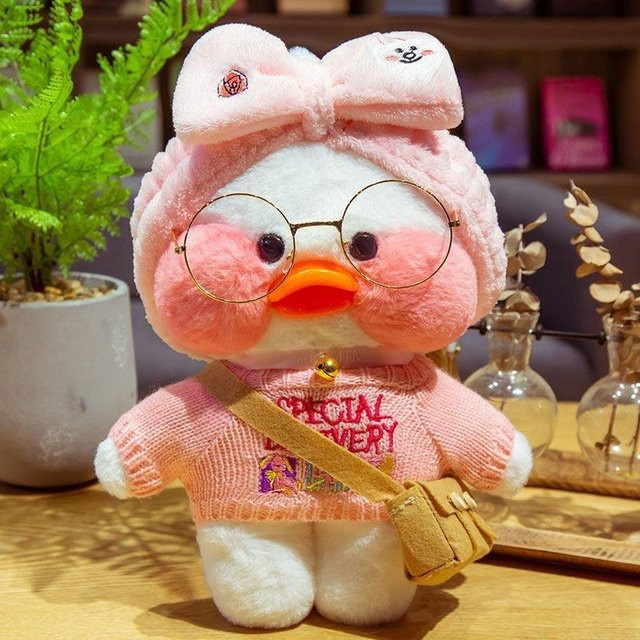 Yiran toy Kawaii Lalafanfan Cafe Ente Plüschtier, Weiße Rouge Ente, ab 14 Jahren - Bild 1