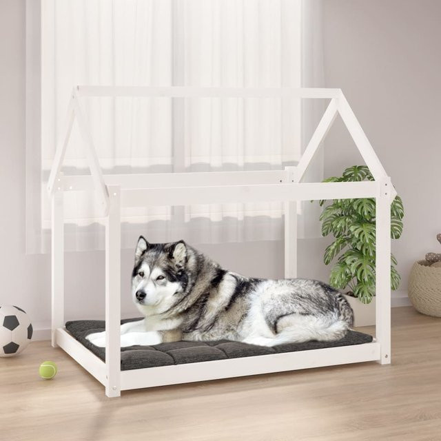 Vidaxl Hundebett aus massivem Kiefernholz in Weiß, B/T/H: 111 x 80 x 100 cm - Bild 1