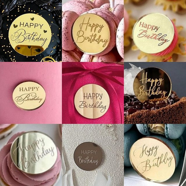 10 Stück CZSAE Kuchen Topper Gold Runde Geburtstag Party Dekoration aus Acryl für Cupcakes und Desserts - Bild 1