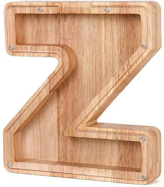 Sparschwein aus Holz und Glas mit 26 englischen Buchstaben in Braun von MARKET-1 als Desktop-Ornament und Geschenk - Bild 1