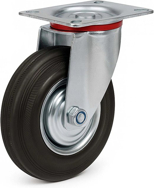 Wiltec Lenkrolle mit Feststellbremse und Vollgummirad in Schwarz, Durchmesser: 200 mm, Tragkraft: 150 kg - Bild 1