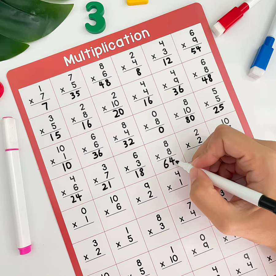 QKX Abwischbares Mathematik-Übungsplakat Zahlen 0-10 Multiplikation und Division für Kinder in Mehrfarbig - Bild 2