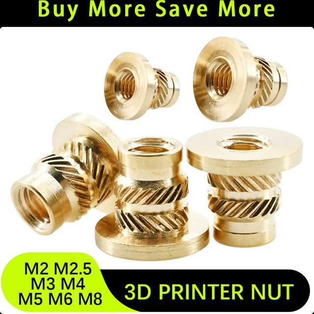 SAM GDSZ Rändelmuttern aus Messing in Gold, Flansch-Einpressmuttern für 3D-Drucker, Set mit M2 M2.5 M3 M4 M6 M8 - Bild 1