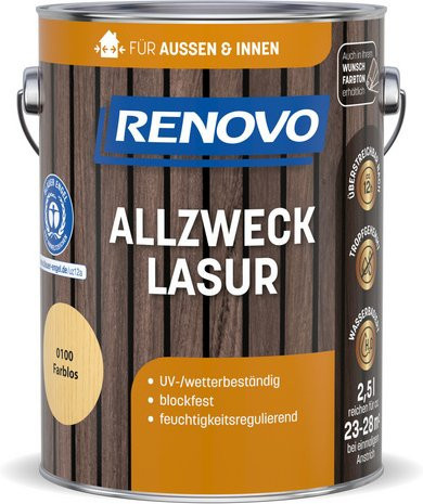 RENOVO Allzwecklasur wasserbasiert, farblos transparent, satin-glänzend, 2,5 l - Bild 1