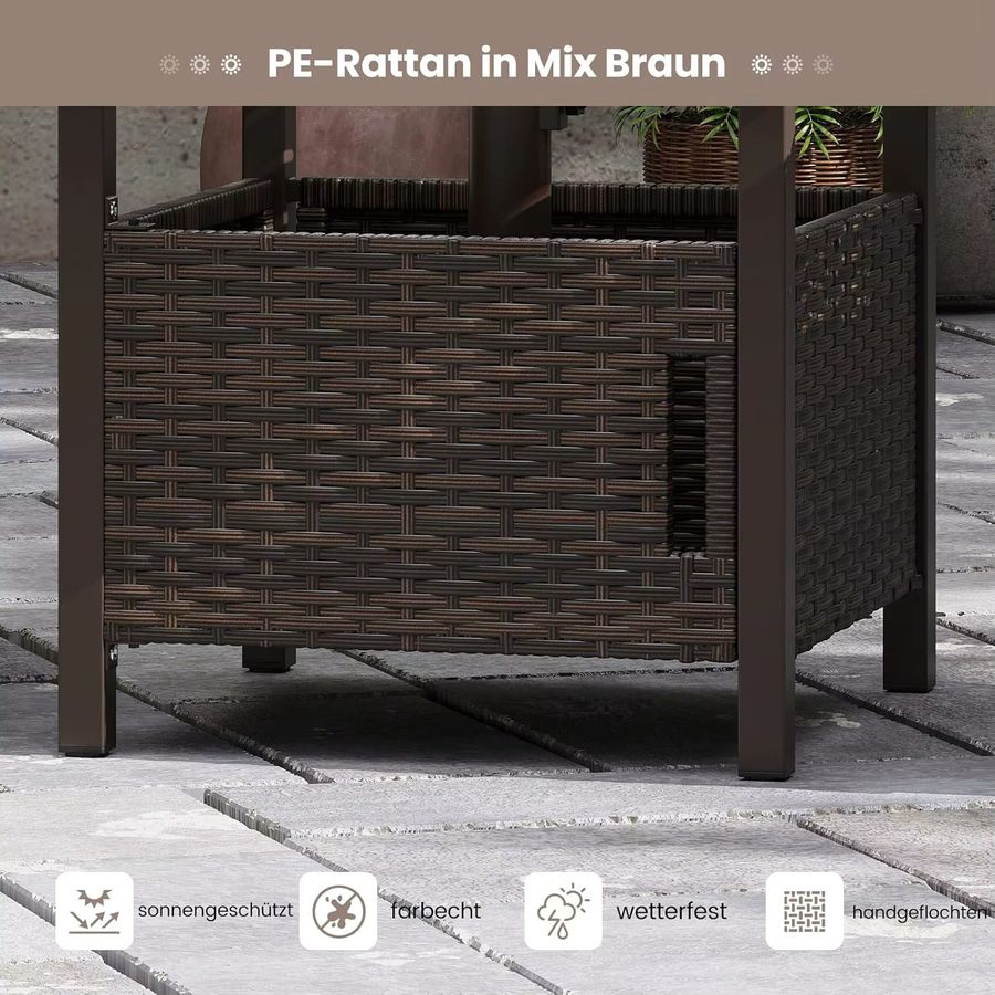 Wetterfester Beistelltisch aus Rattan in Braun mit Schirmloch für Garten und Balkon von GOFLAME - Bild 2