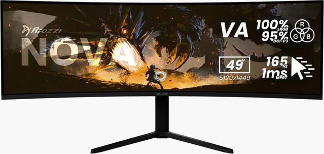 Arozzi Nova Gaming-Monitor, 49 Zoll, Curved, UWQHD, VA, 165 Hz, 1 ms, Schwarz - Bild 1