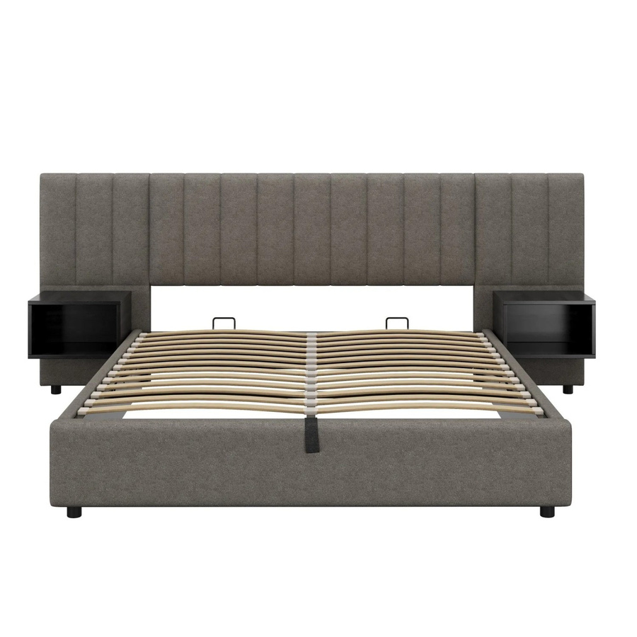 okwish Polsterbett mit Nachttischen und Lift-up-Funktion, Grau Schwarz, B/T/H: 160 x 200 x 100,4 cm - Bild 2